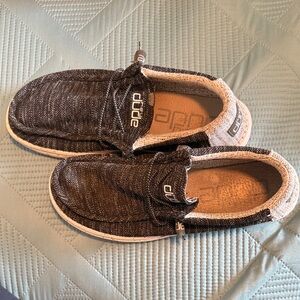 Hey Dude Black and White Knit Slip-On Loafers